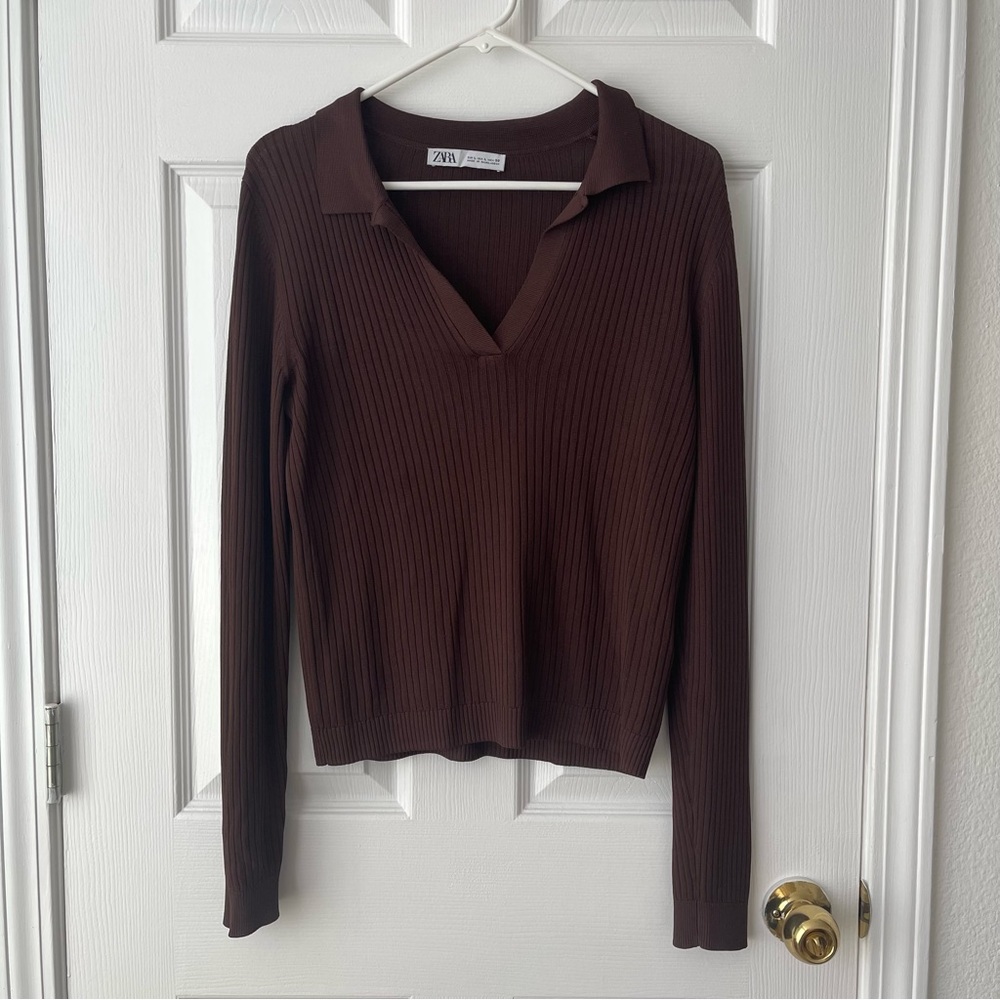 Zara Rib Knit Polo Sweater